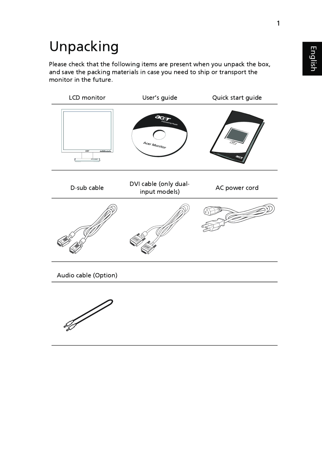 Acer V193 manual Unpacking 