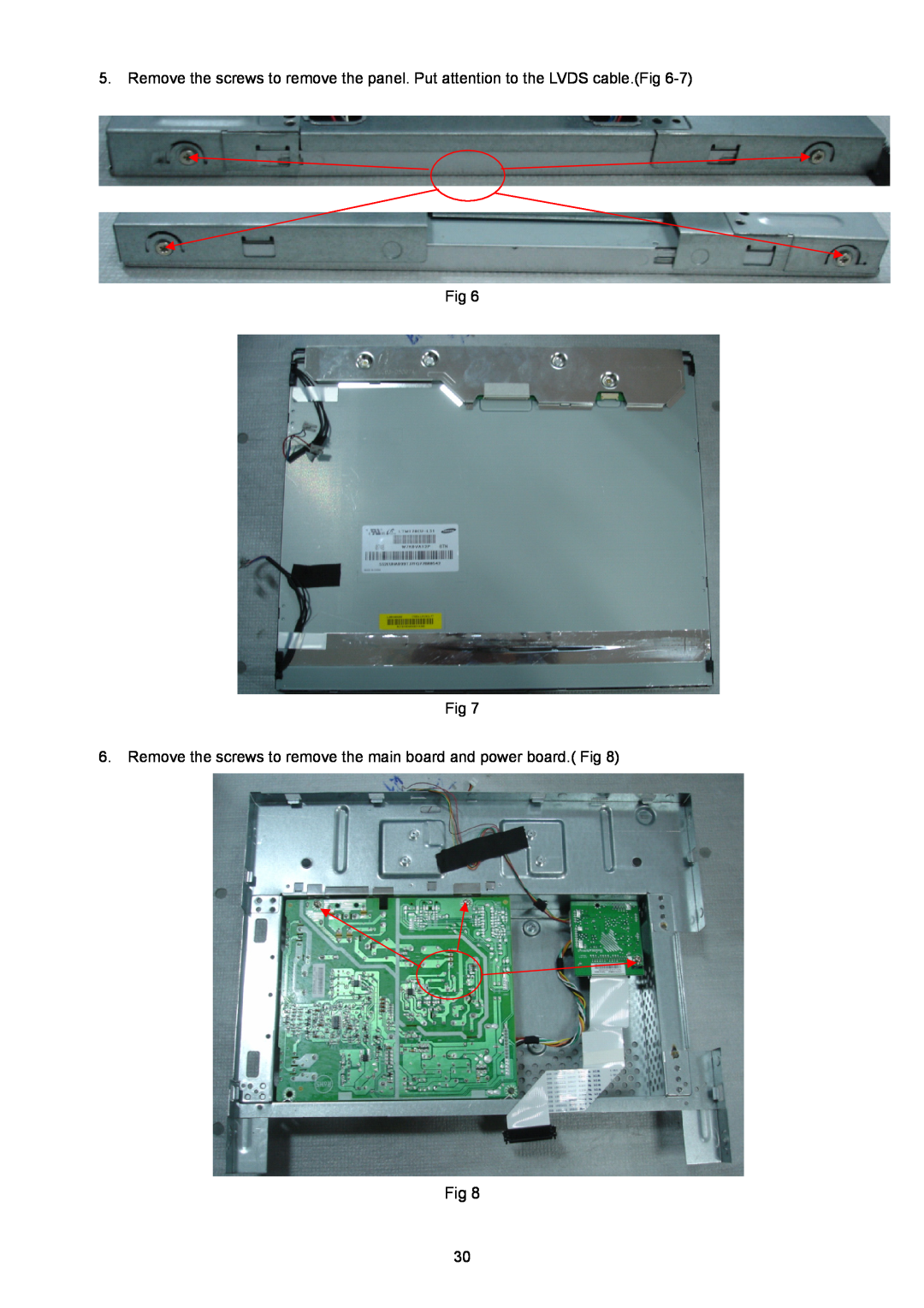 Acer V203W manual Remove the screws to remove the main board and power board. Fig 