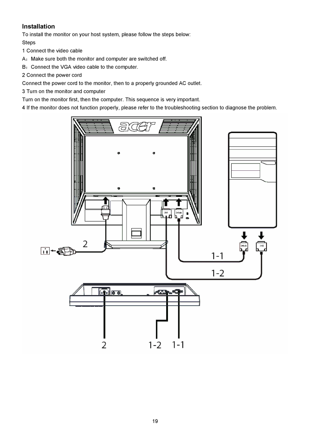 Acer V203W manual Installation 