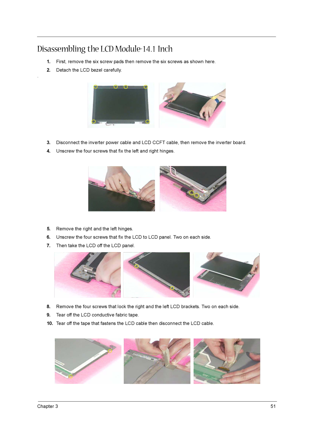 Acer VD.A0307.001 manual Disassembling the LCD Module-14.1 Inch 