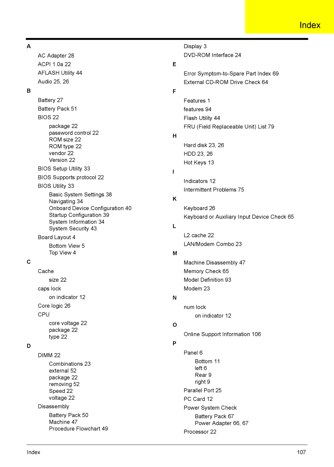 Acer VD.T25V7.001 manual Index 