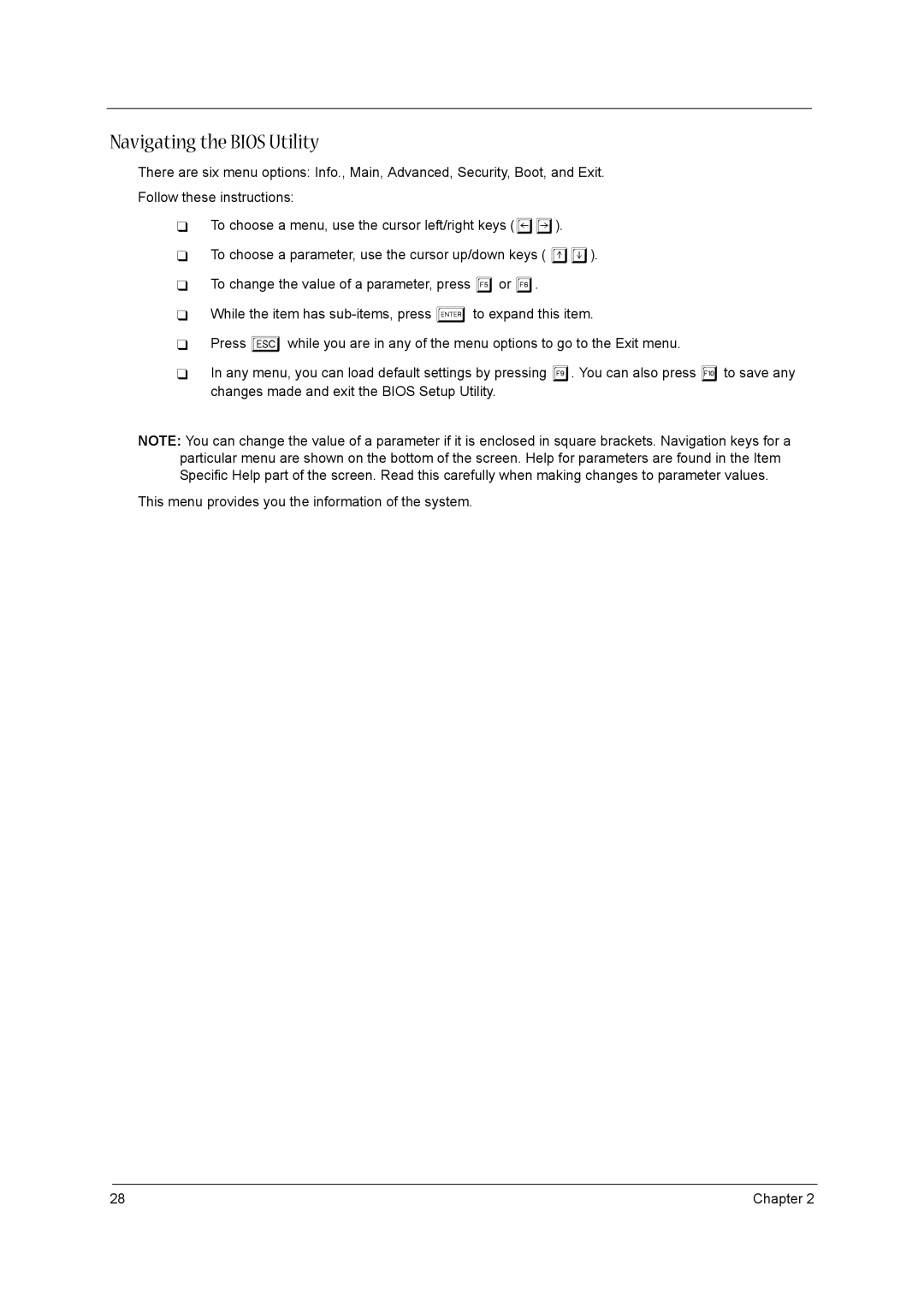 Acer VD.T39V1.001 manual Navigating the Bios Utility 