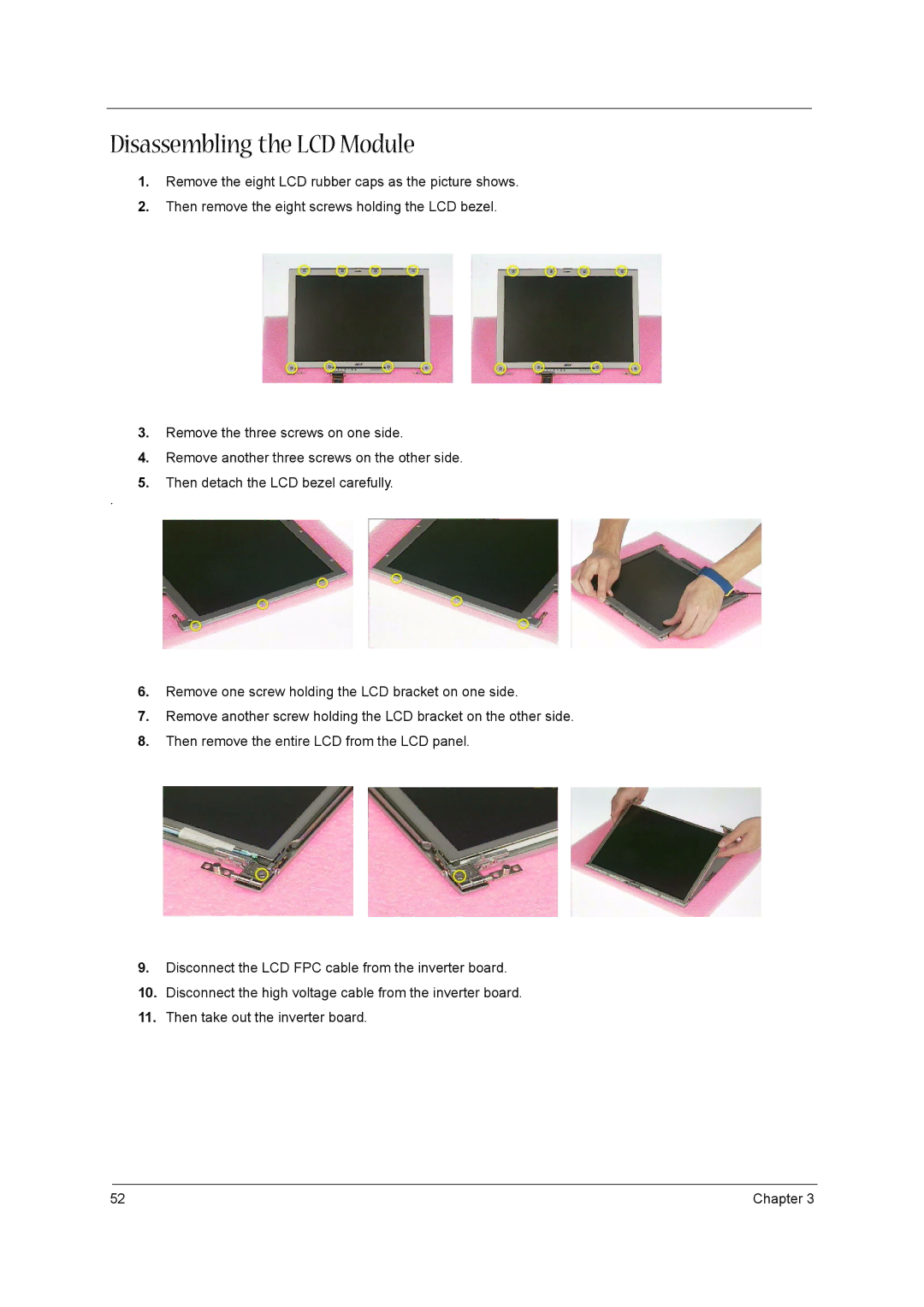 Acer VD.T39V1.001 manual Disassembling the LCD Module 