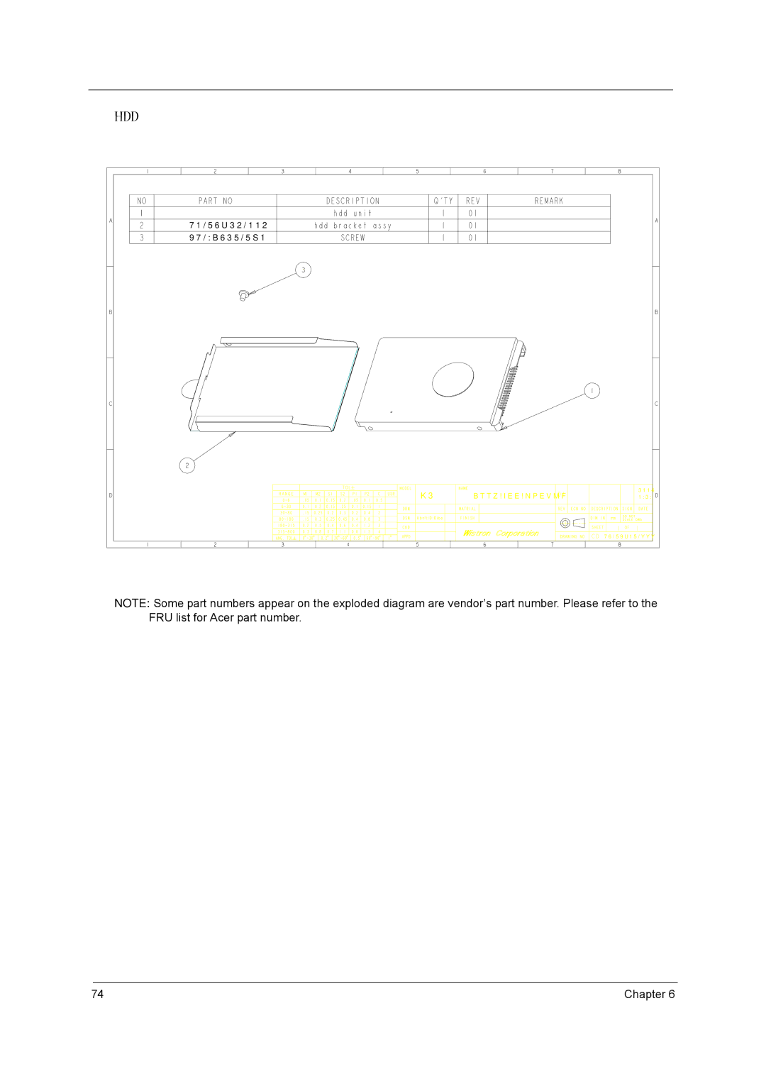 Acer VD.T39V1.001 manual Hdd 