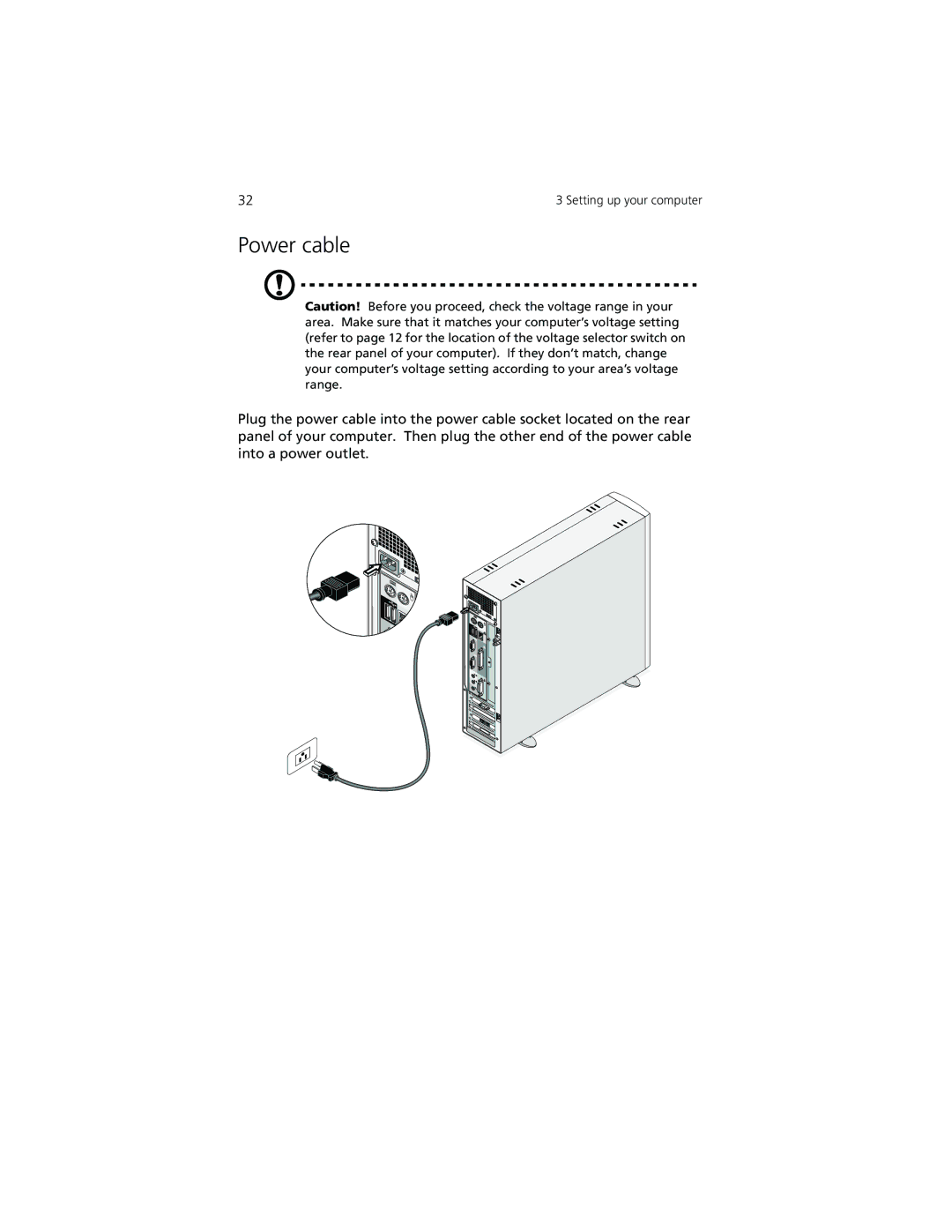 Acer Veriton 3300 manual Power cable 