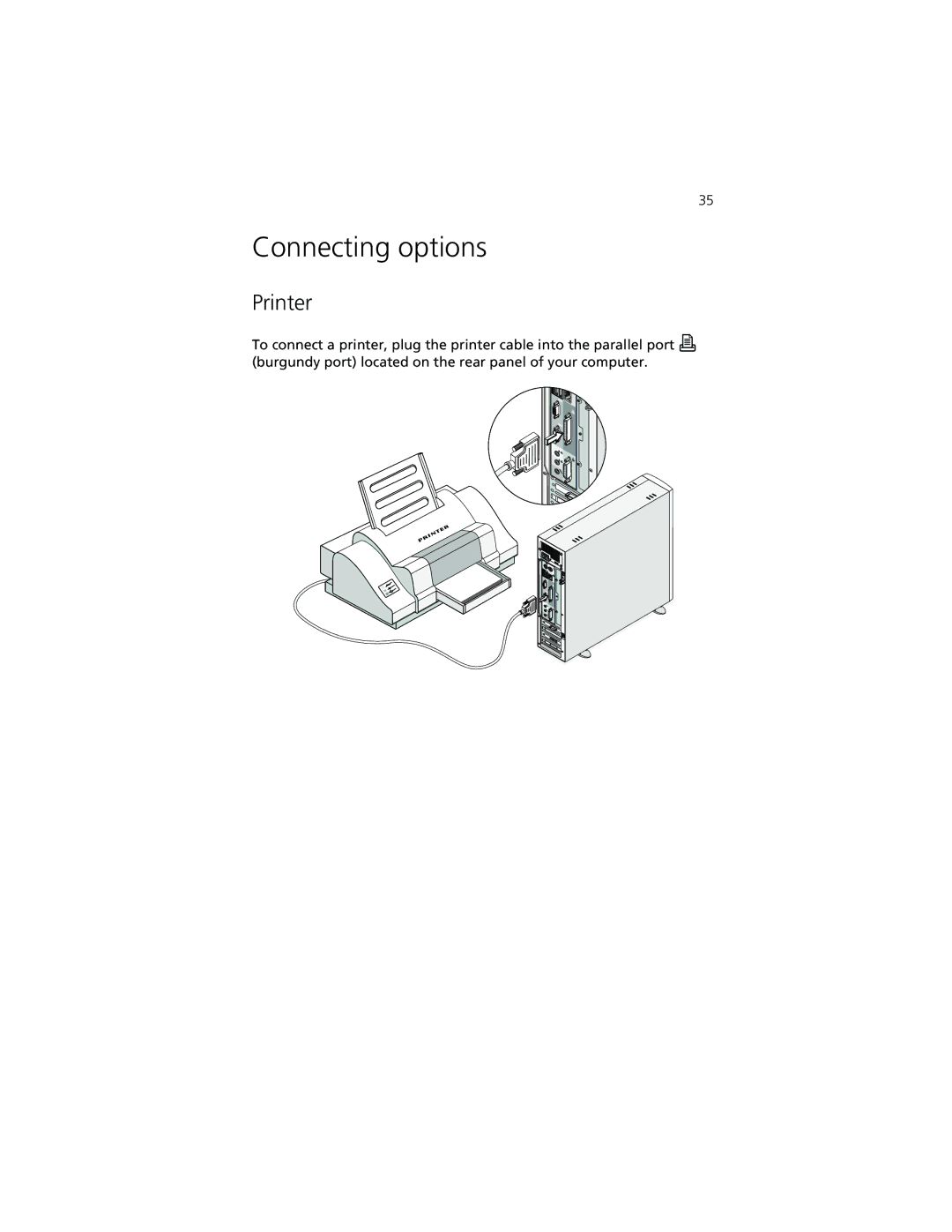 Acer Veriton 3300 manual Connecting options, Printer 