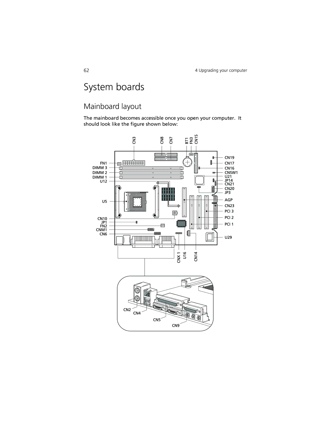 Acer Veriton 3300 manual System boards, Mainboard layout 