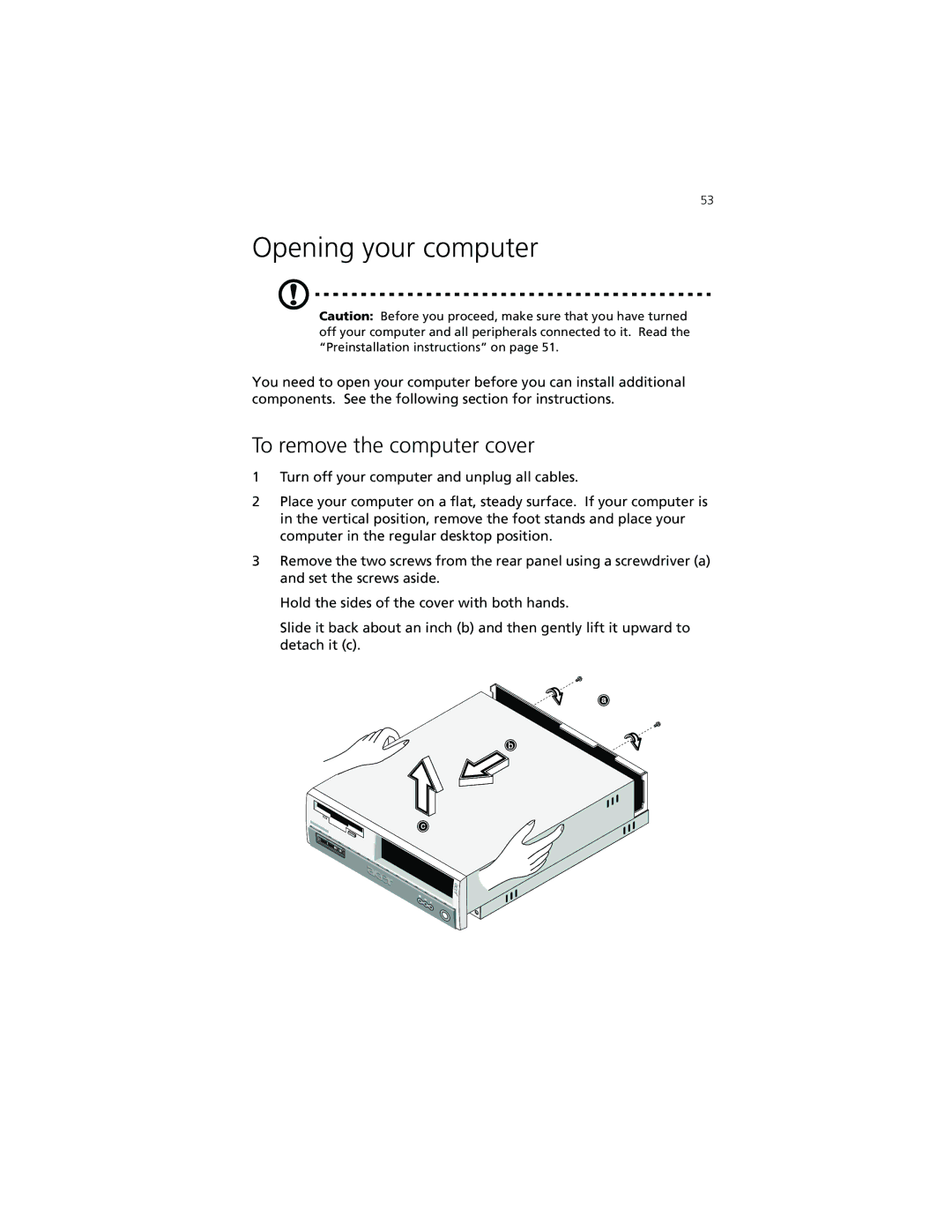 Acer Veriton 3500G manual Opening your computer, To remove the computer cover 