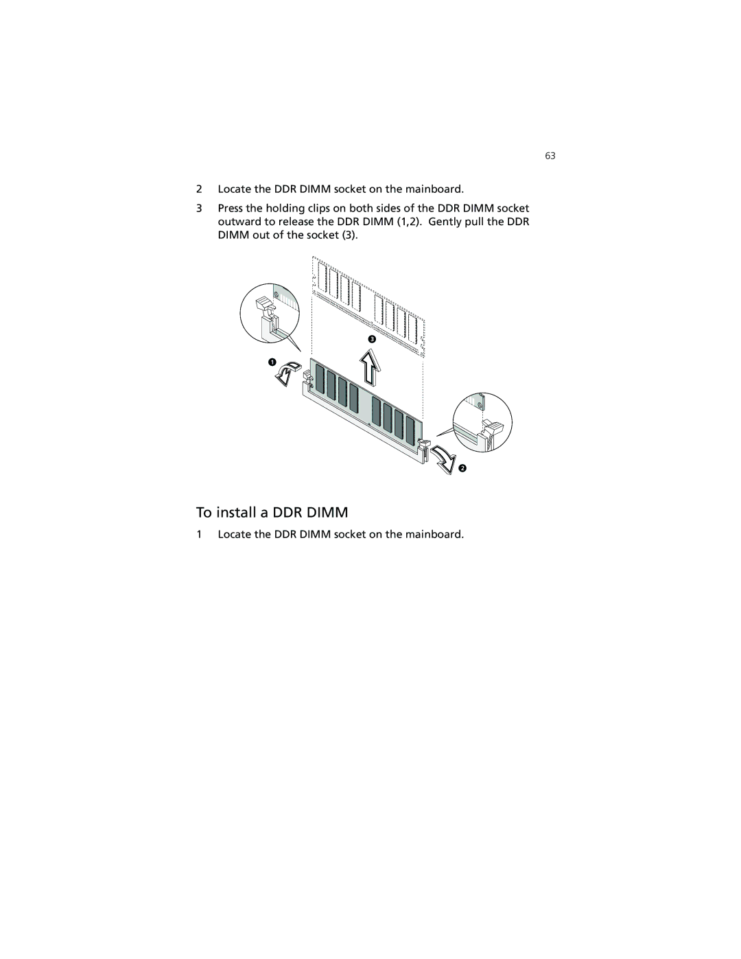 Acer Veriton 3500G manual To install a DDR Dimm 