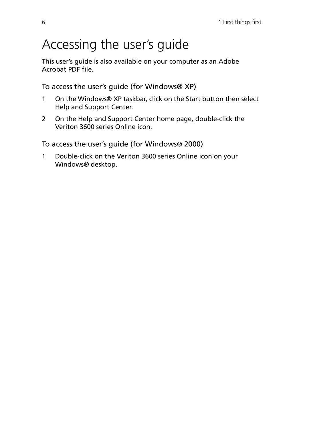 Acer Veriton 3600V, Veriton 3600GT manual Accessing the user’s guide, To access the user’s guide for Windows XP 