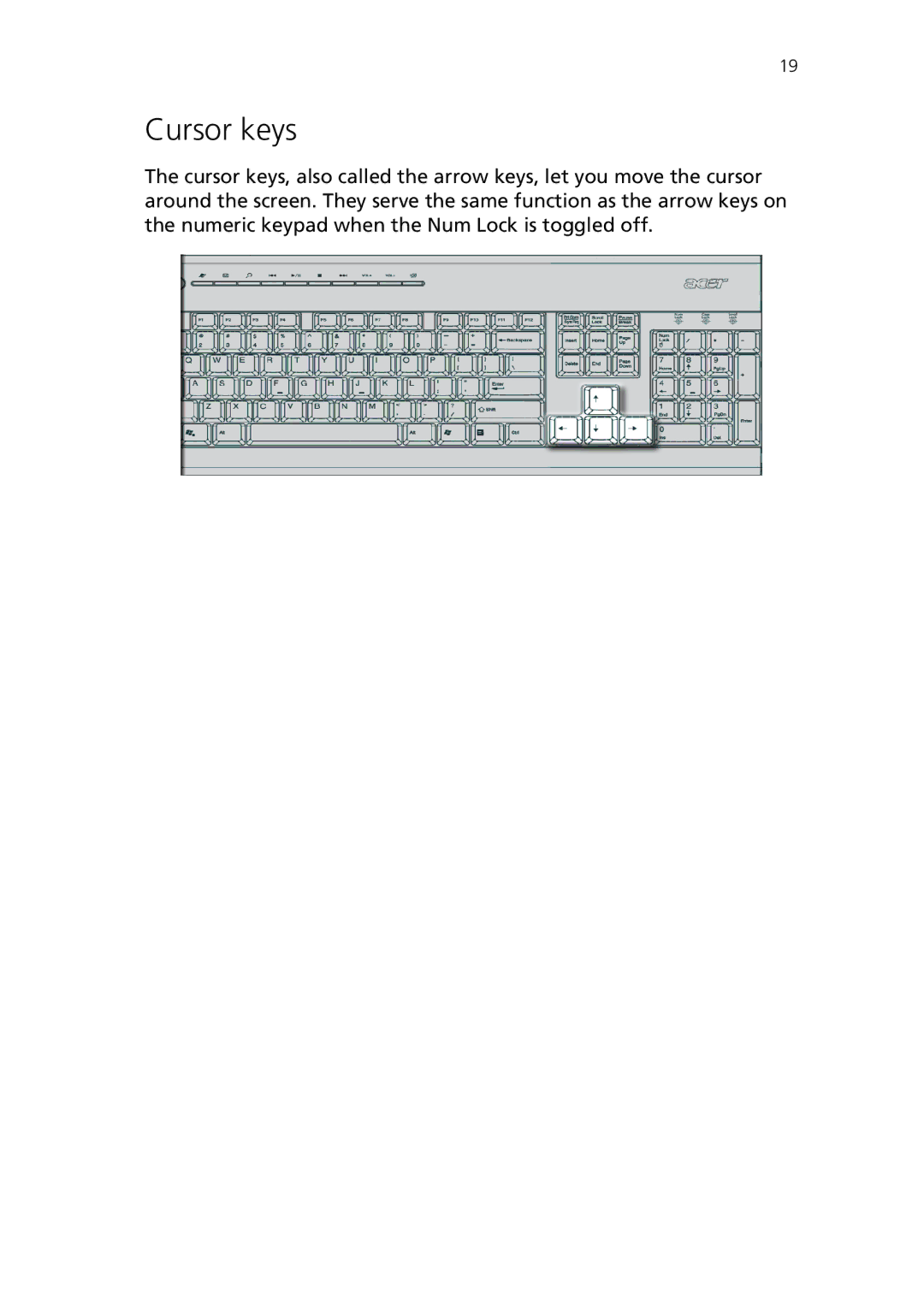 Acer Veriton 3600GT, Veriton 3600V manual Cursor keys 