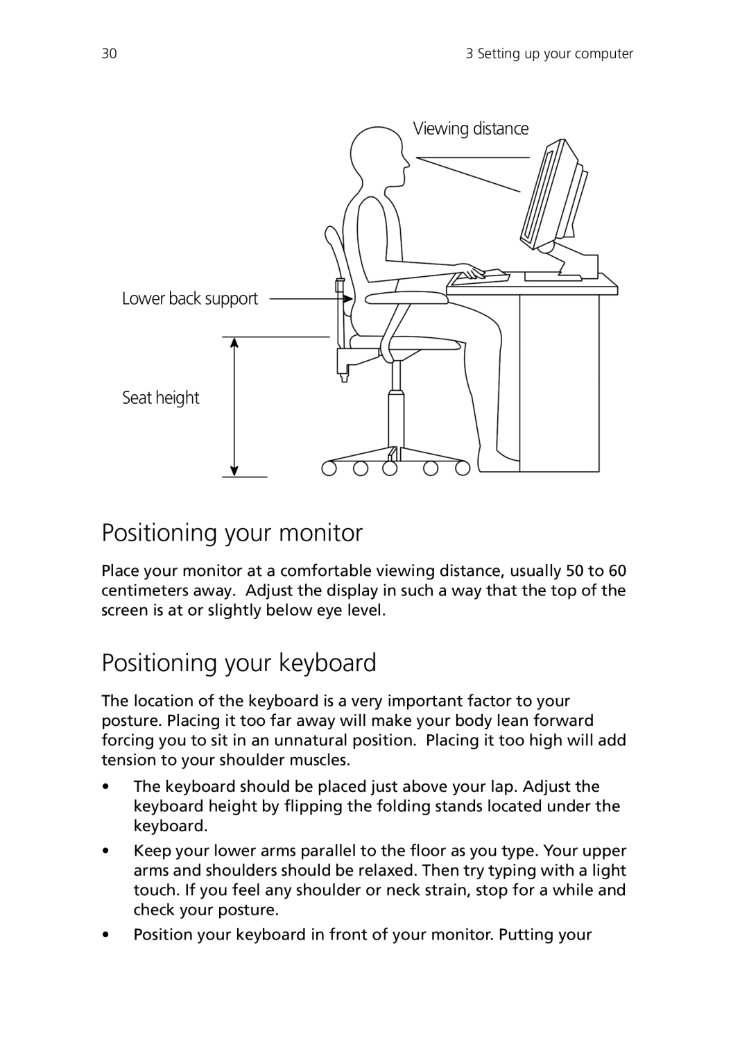 Acer Veriton 3600V, Veriton 3600GT manual Positioning your monitor, Positioning your keyboard 