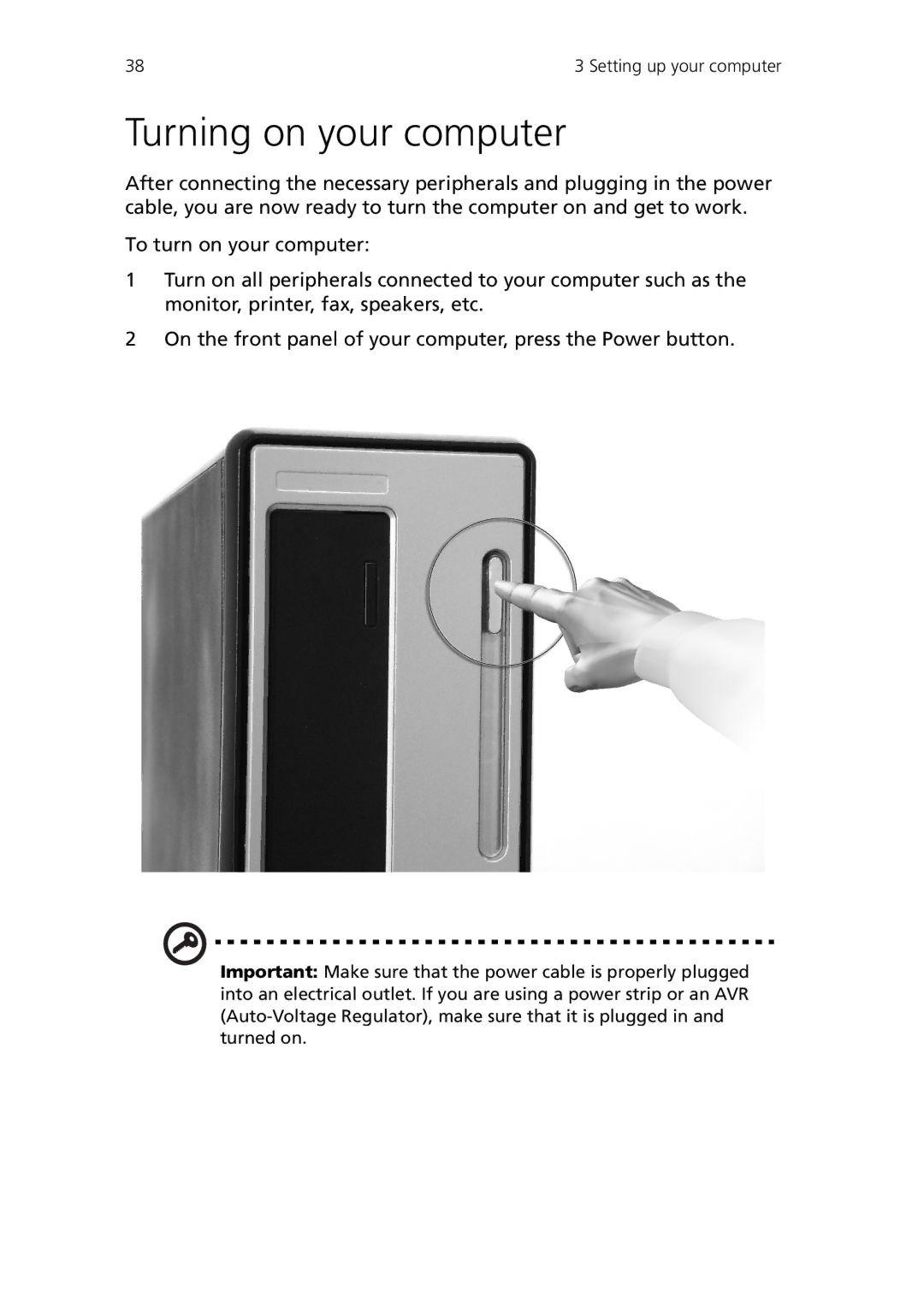 Acer Veriton 3600V, Veriton 3600GT manual Turning on your computer 