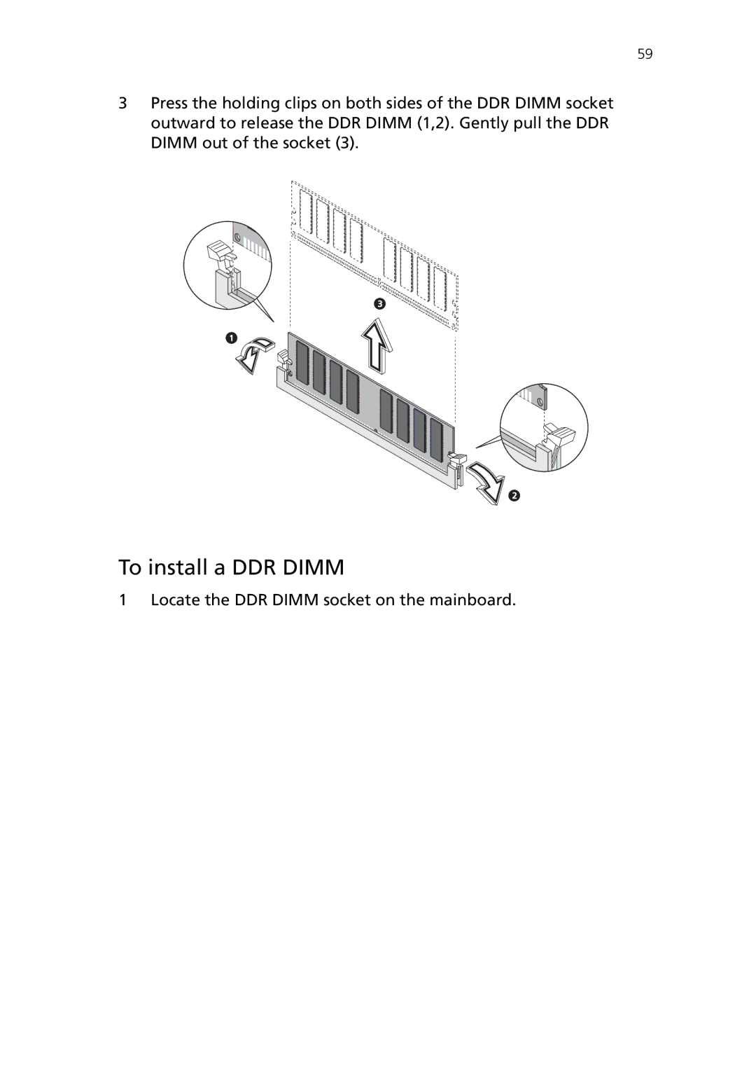 Acer Veriton 3600GT, Veriton 3600V manual To install a DDR Dimm 