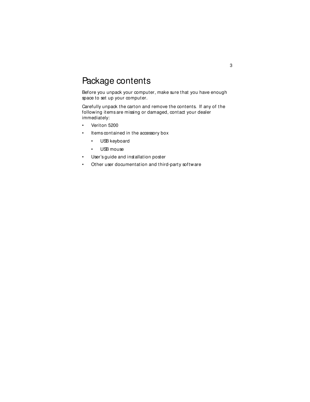 Acer Veriton 5200 manual Package contents 