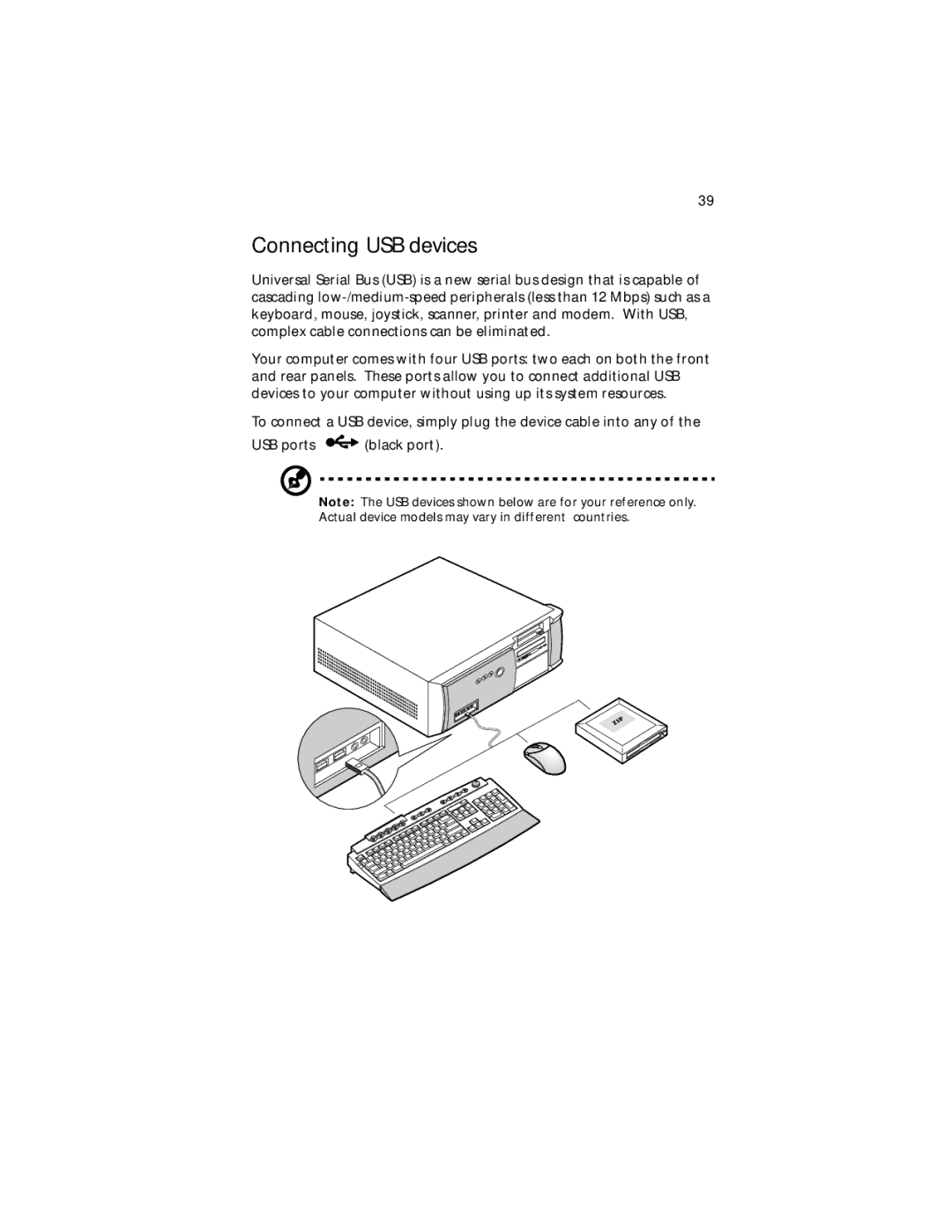 Acer Veriton 5200 manual Connecting USB devices 