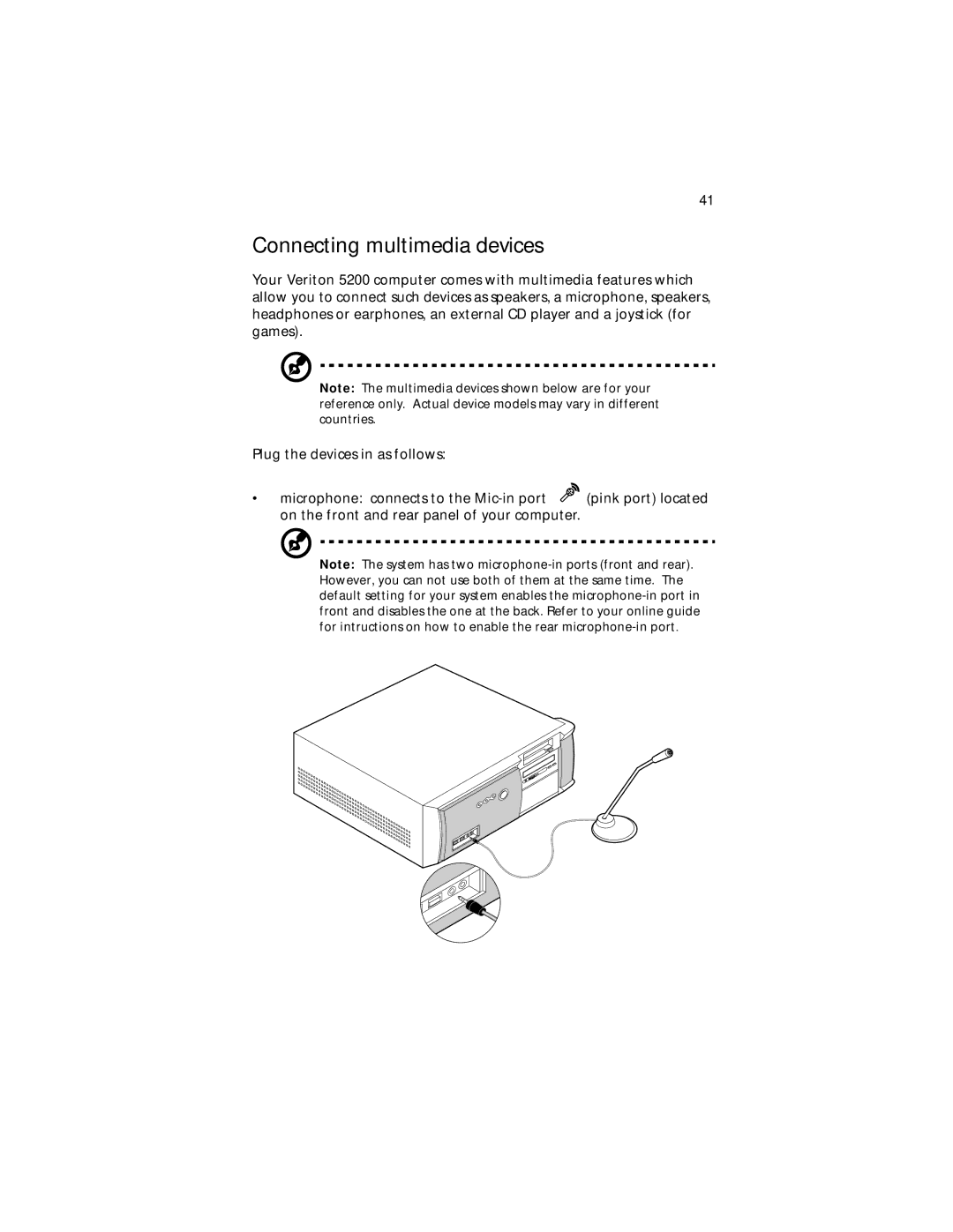 Acer Veriton 5200 manual Connecting multimedia devices 