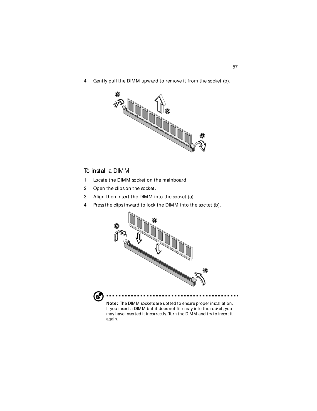 Acer Veriton 5200 manual To install a Dimm 