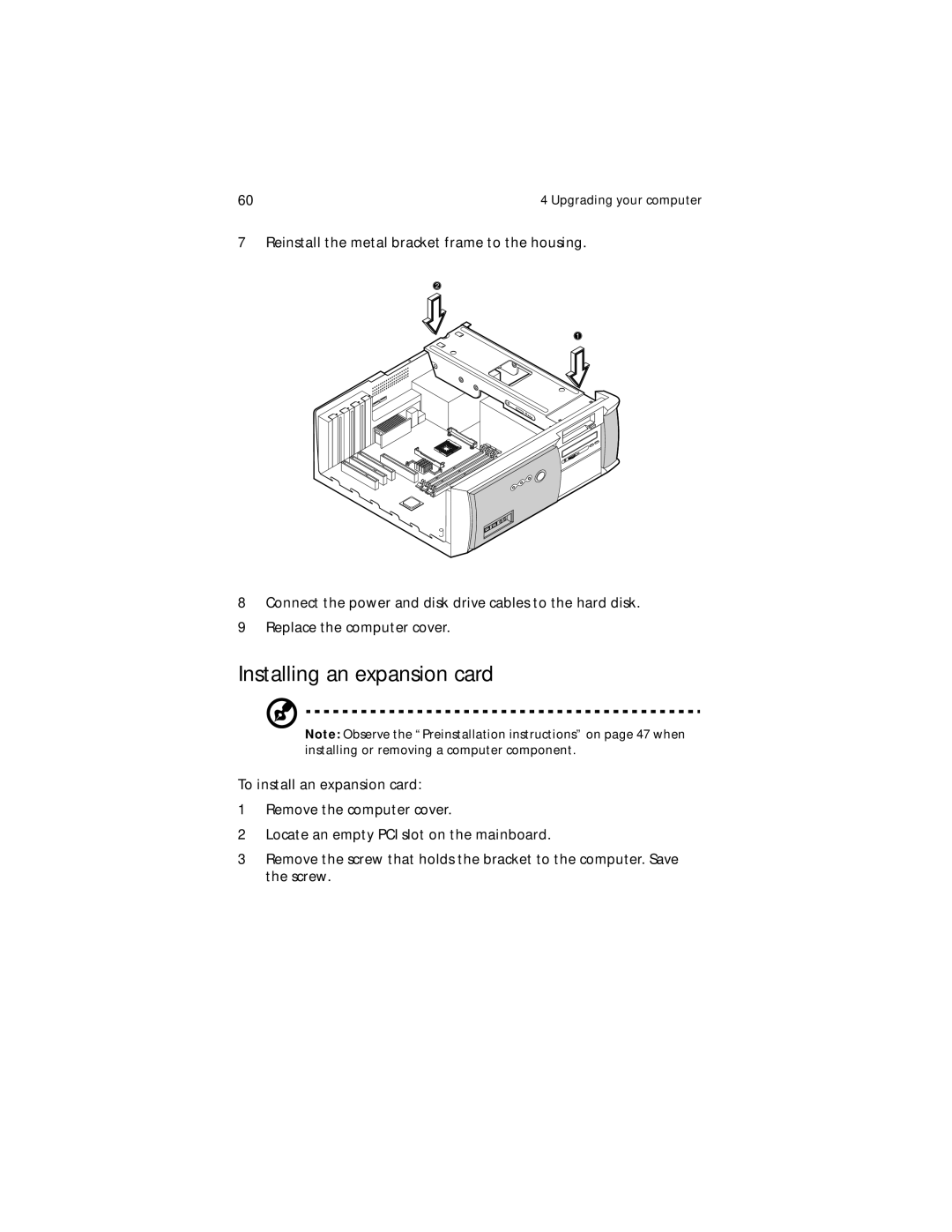 Acer Veriton 5200 manual Installing an expansion card 