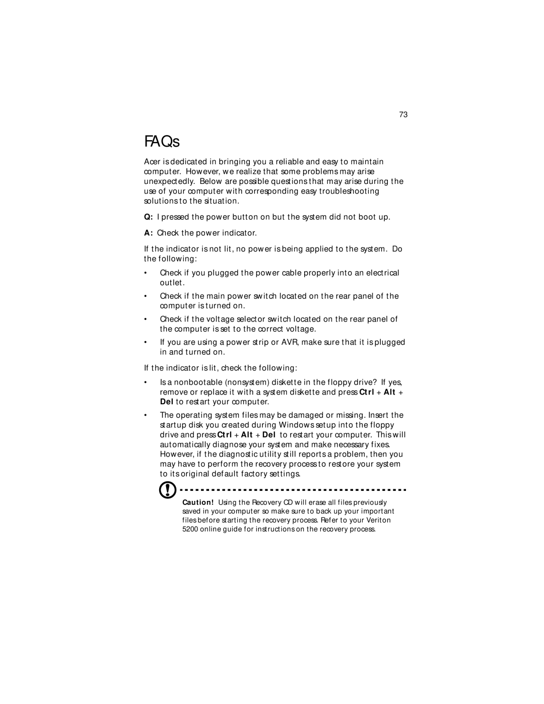 Acer Veriton 5200 manual FAQs 