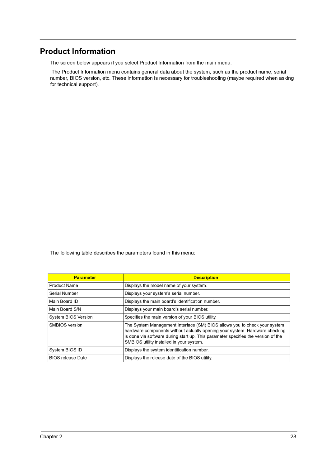 Acer Veriton 3600GT/3600V, Veriton 5600GT/5600V, Veriton 7600GTR/7600GT/7600V Product Information, Parameter Description 