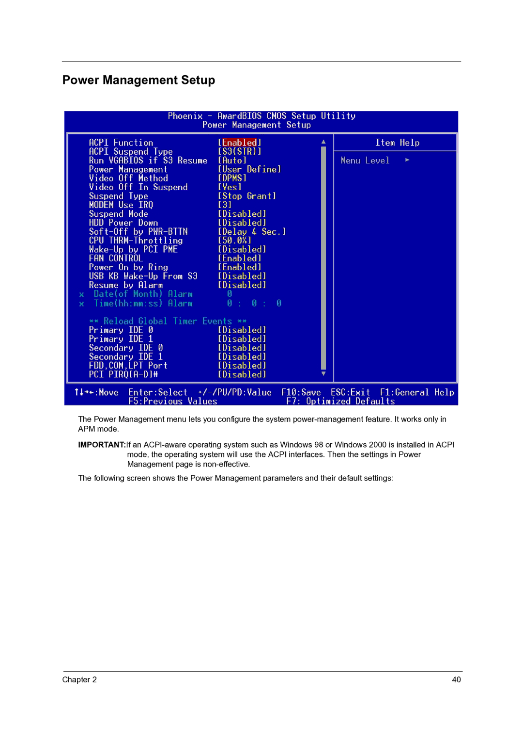 Acer Veriton 3600GT/3600V, Veriton 5600GT/5600V, Veriton 7600GTR/7600GT/7600V manual Power Management Setup 