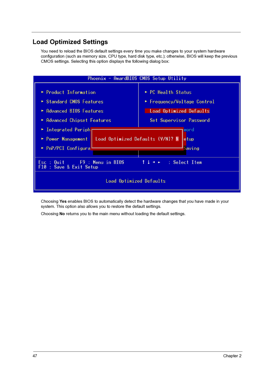 Acer Veriton 7600GTR/7600GT/7600V, Veriton 5600GT/5600V, Veriton 3600GT/3600V manual Load Optimized Settings 