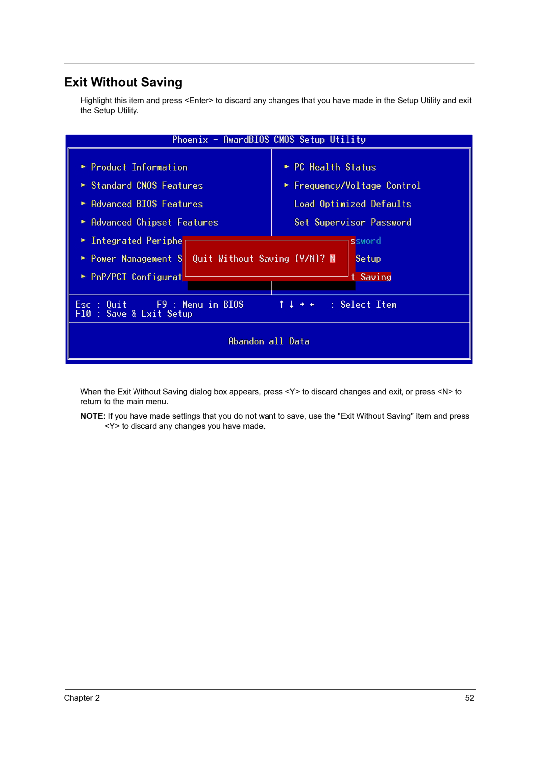 Acer Veriton 3600GT/3600V, Veriton 5600GT/5600V, Veriton 7600GTR/7600GT/7600V manual Exit Without Saving 