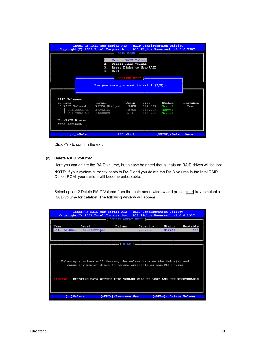 Acer Veriton 5600GT/5600V, Veriton 3600GT/3600V, Veriton 7600GTR/7600GT/7600V manual Delete RAID Volume 