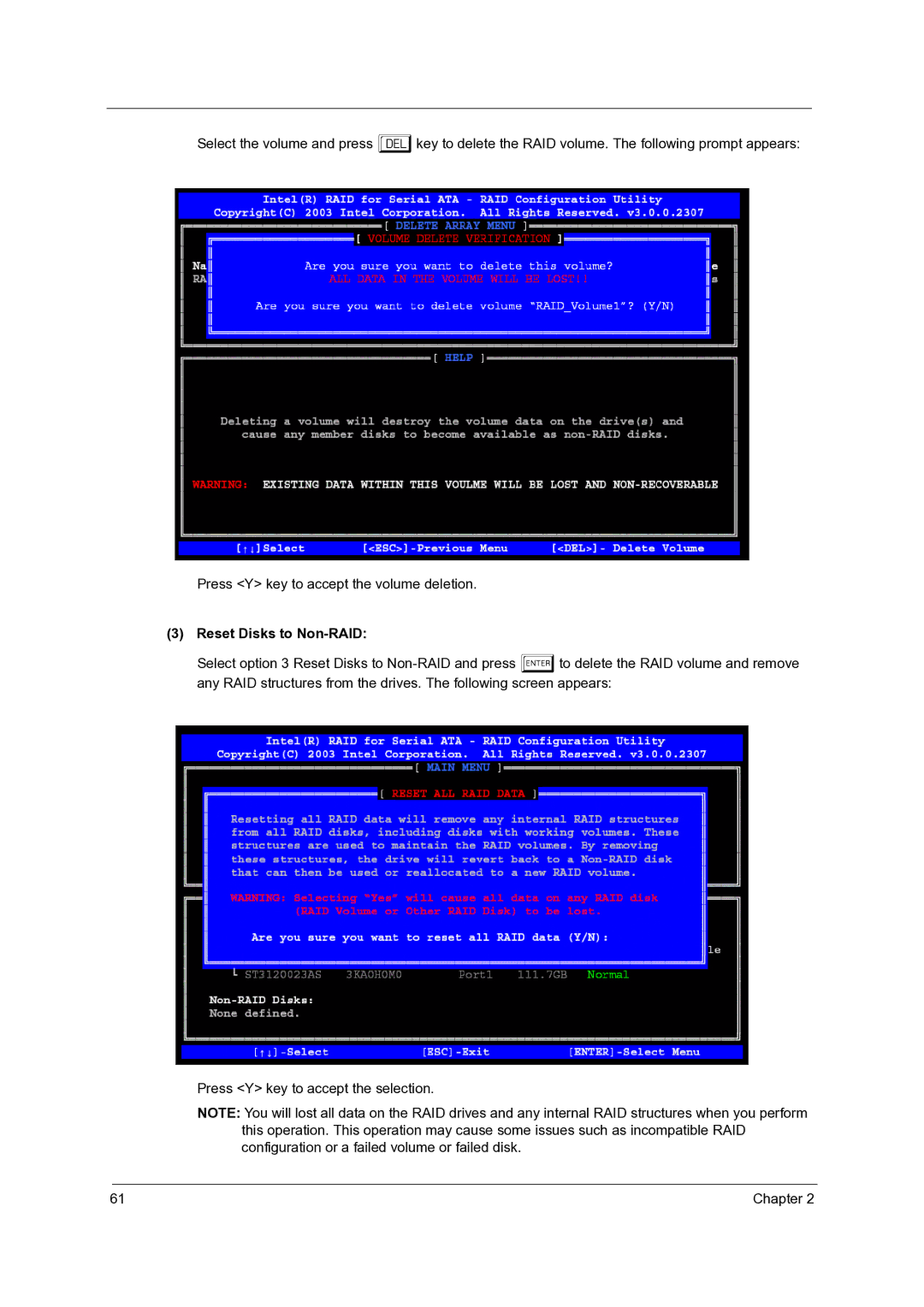 Acer Veriton 3600GT/3600V, Veriton 5600GT/5600V, Veriton 7600GTR/7600GT/7600V manual Reset Disks to Non-RAID 