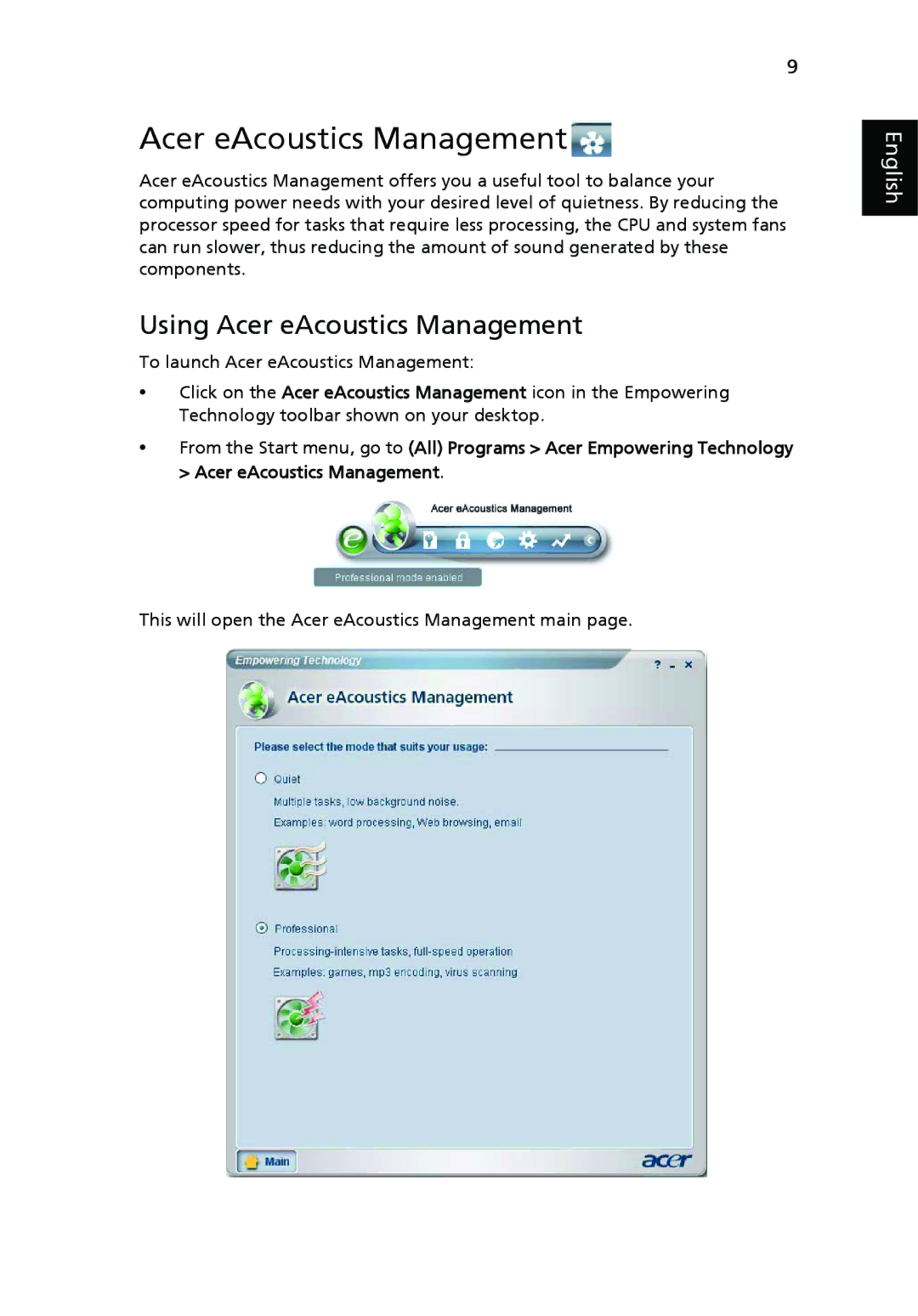 Acer Veriton manual Using Acer eAcoustics Management 