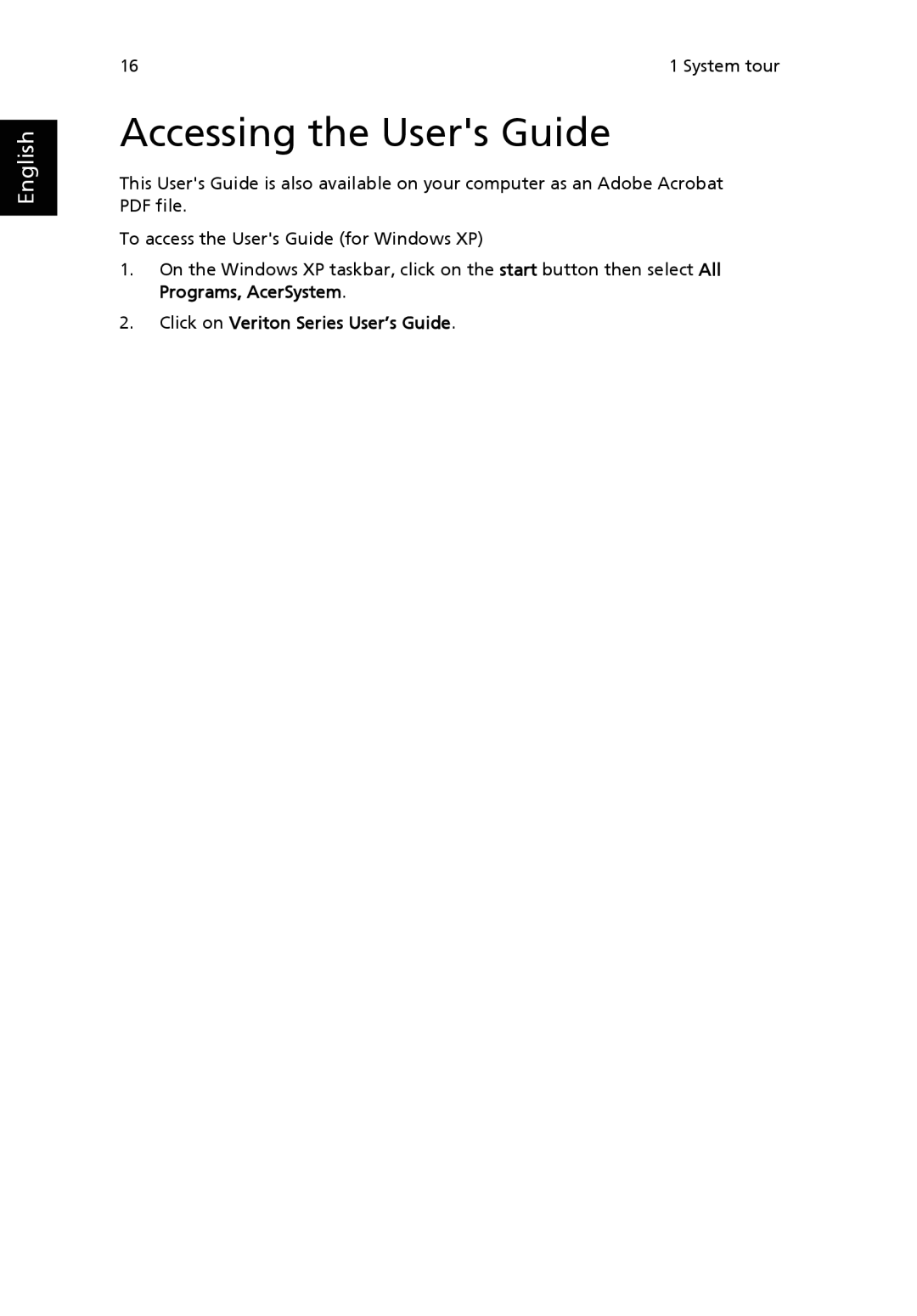 Acer Veriton manual Accessing the Users Guide 