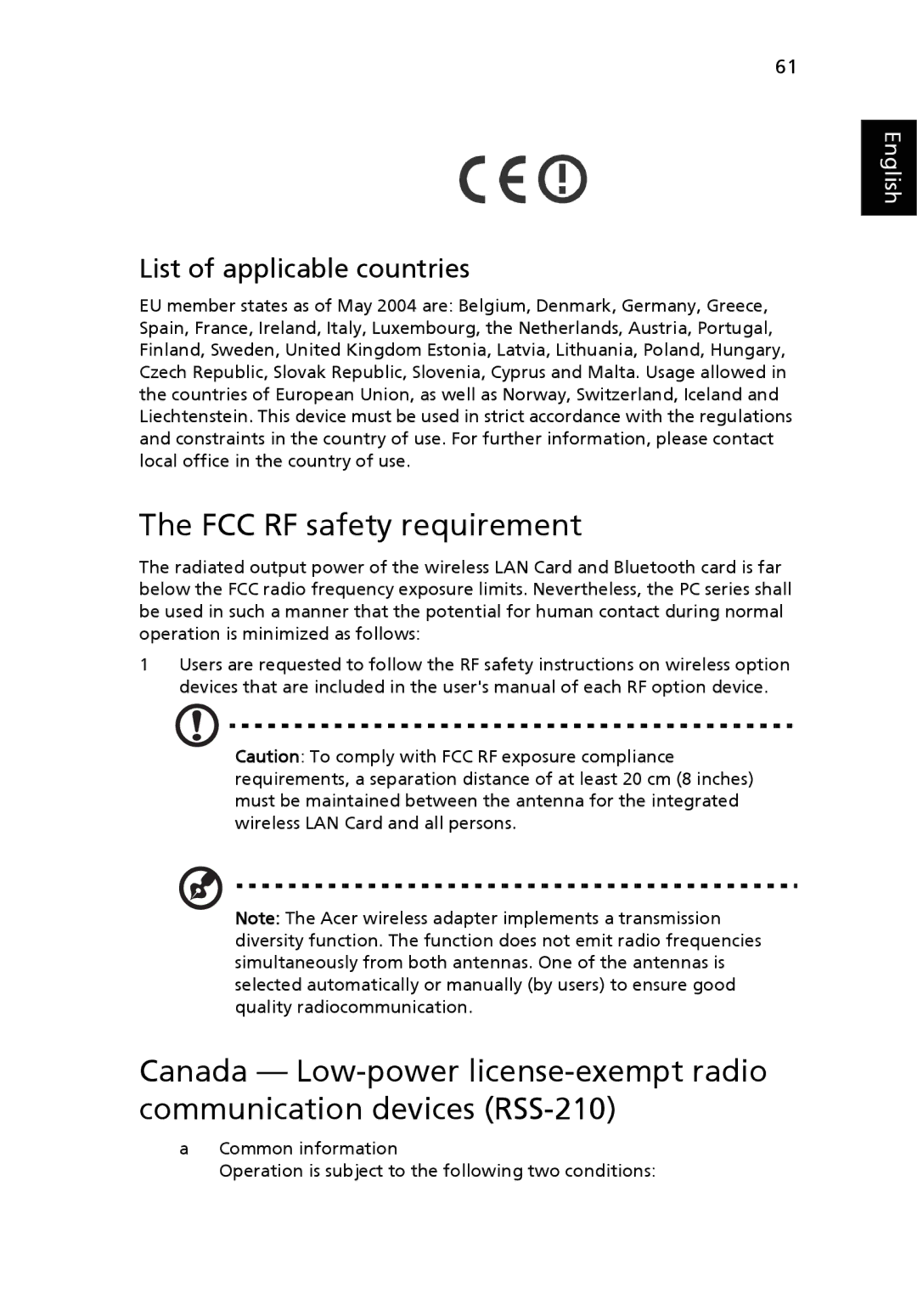 Acer Veriton manual FCC RF safety requirement 