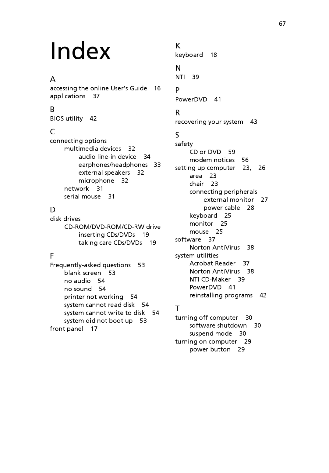 Acer Veriton manual Index 