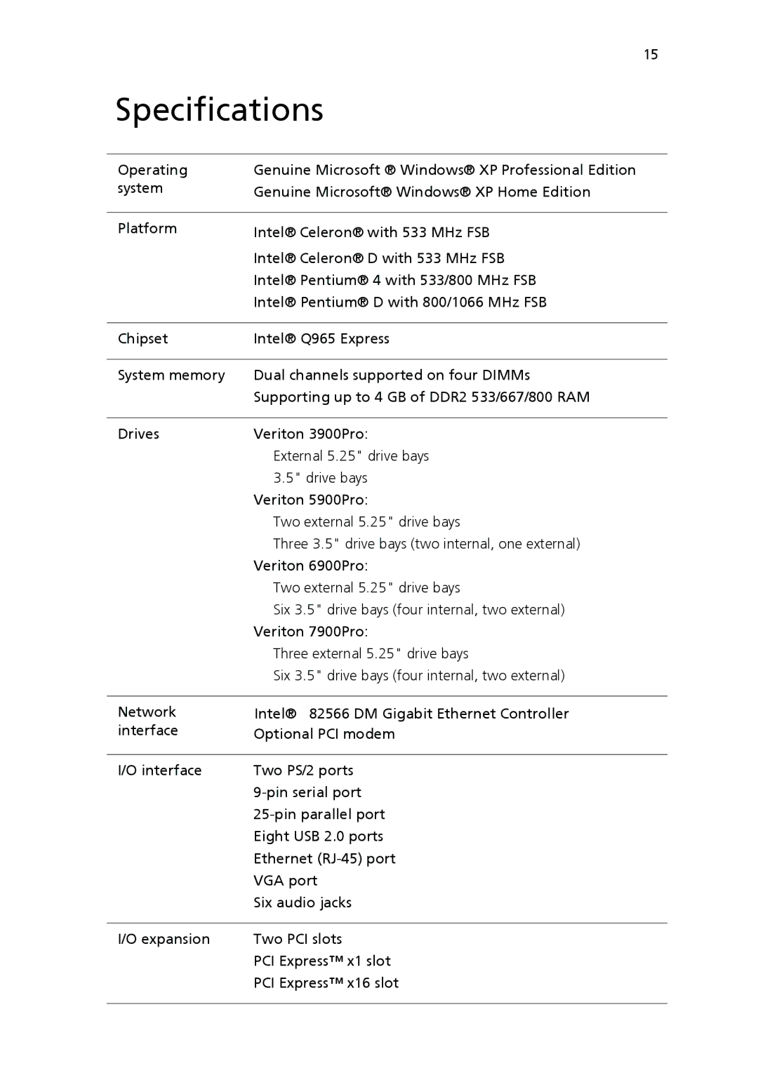 Acer VX4618GUI7260W manual Specifications 