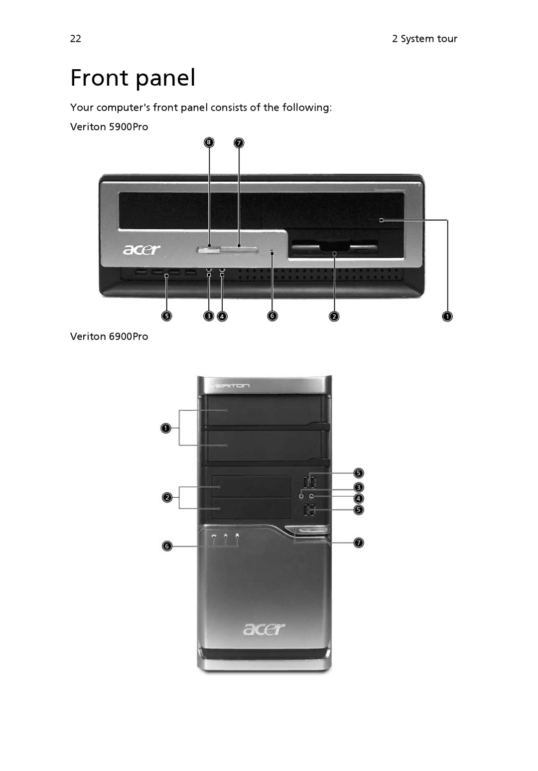 Acer VX4618GUI7260W manual Front panel 