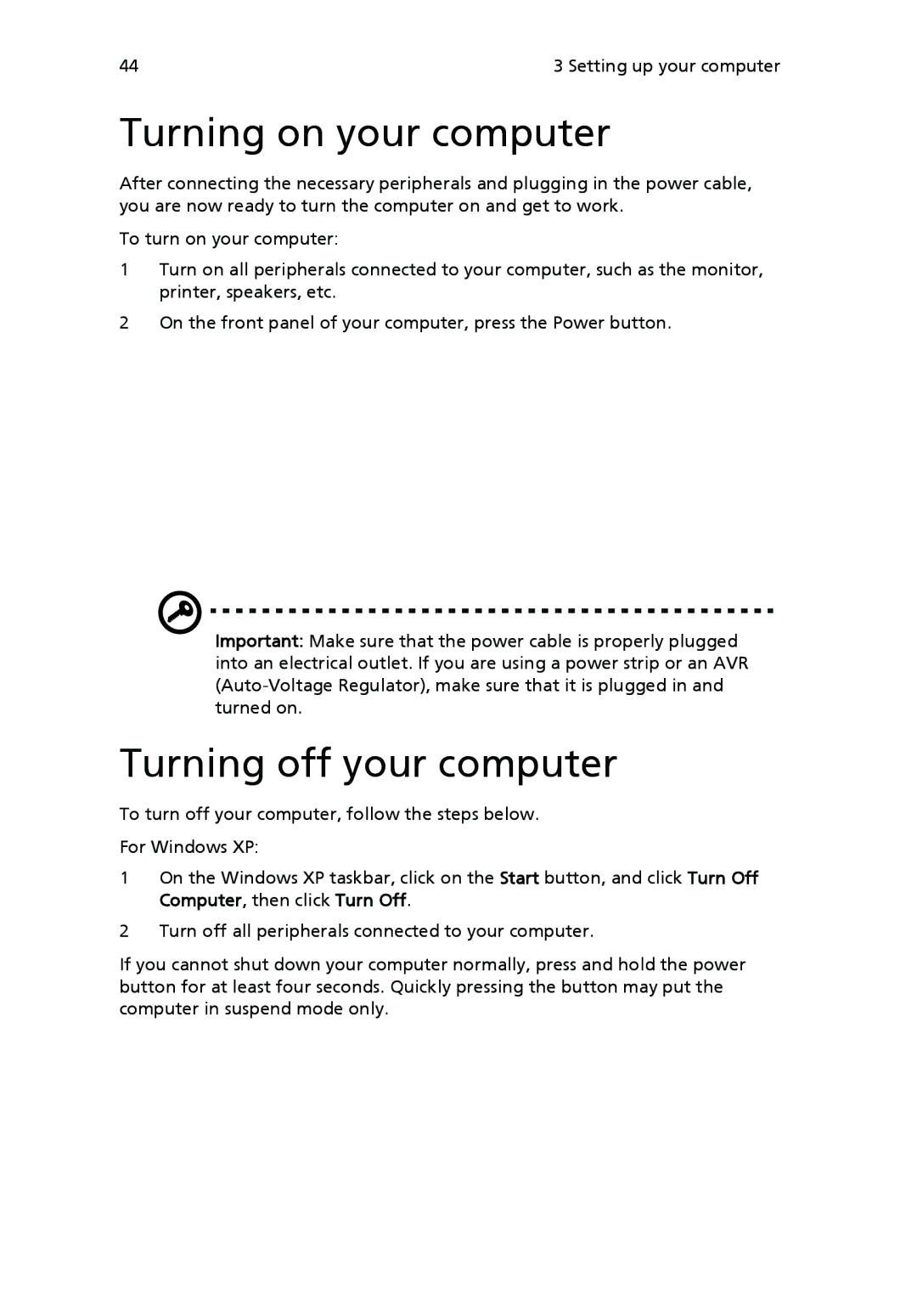 Acer VX4618GUI7260W manual Turning on your computer, Turning off your computer 