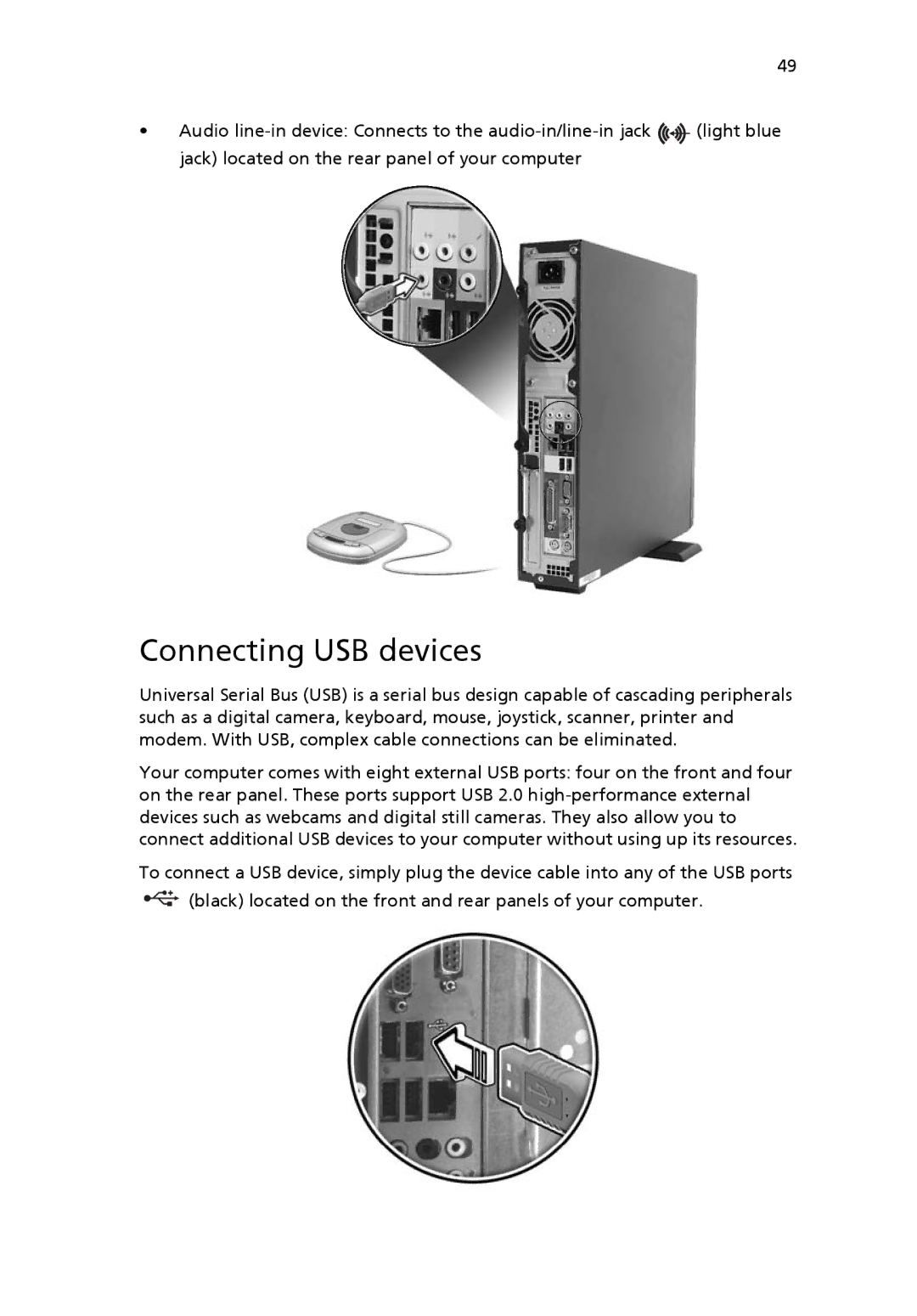 Acer VX4618GUI7260W manual Connecting USB devices 