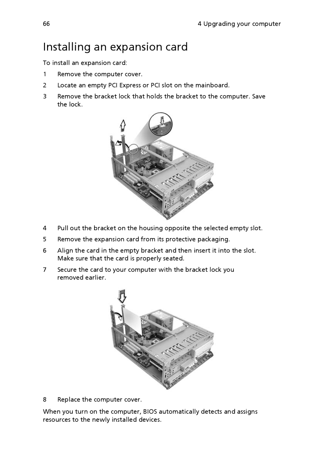 Acer VX4618GUI7260W manual Installing an expansion card 