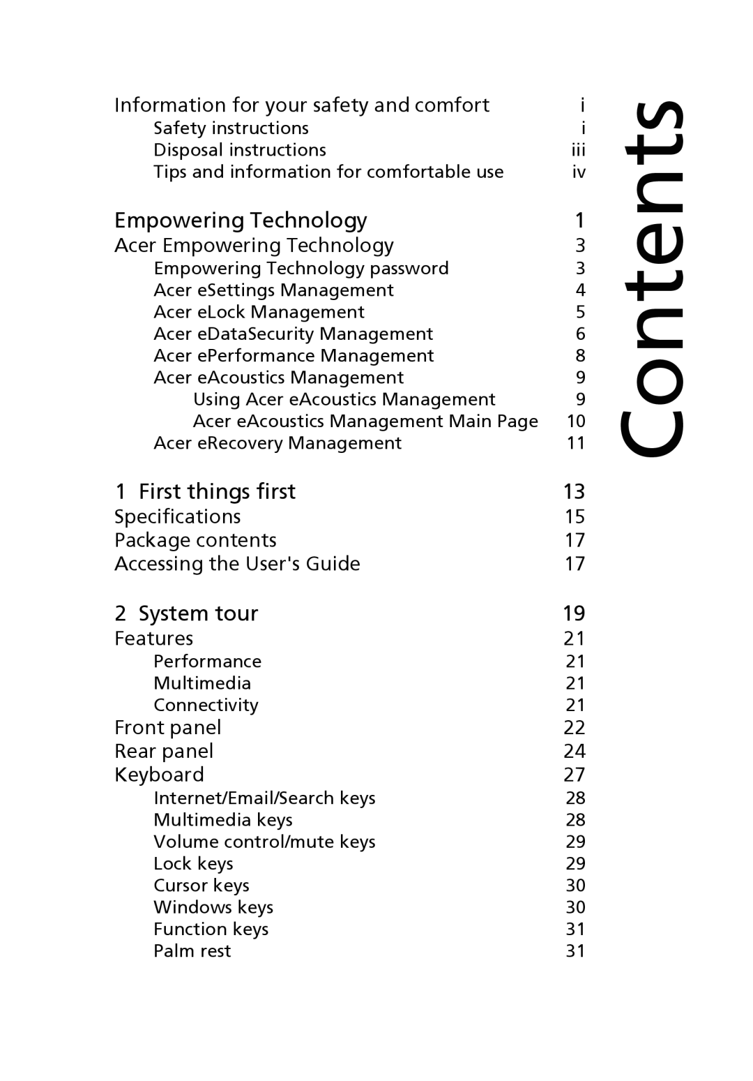 Acer VX4618GUI7260W manual Contents 