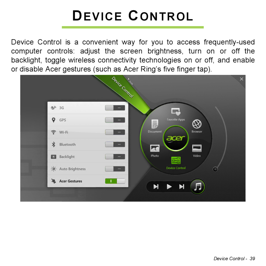 Acer NT.L0EAA.003, W7006454 manual Device Control 