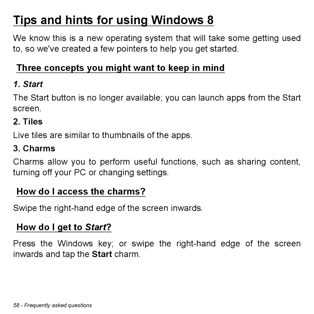 Acer W7006454, NT.L0EAA.003 manual Tips and hints for using Windows 