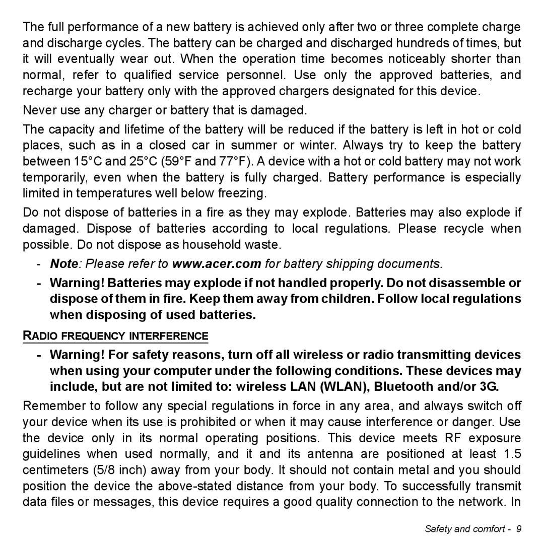 Acer NT.L0EAA.003, W7006454 manual Radio Frequency Interference 