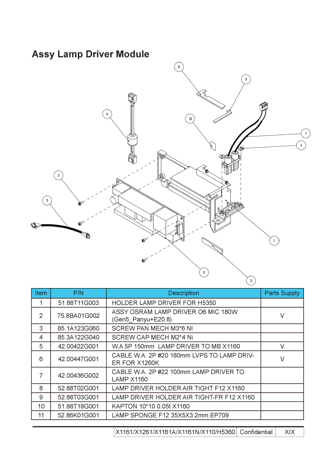 Acer X110 service manual Assy Lamp Driver Module 