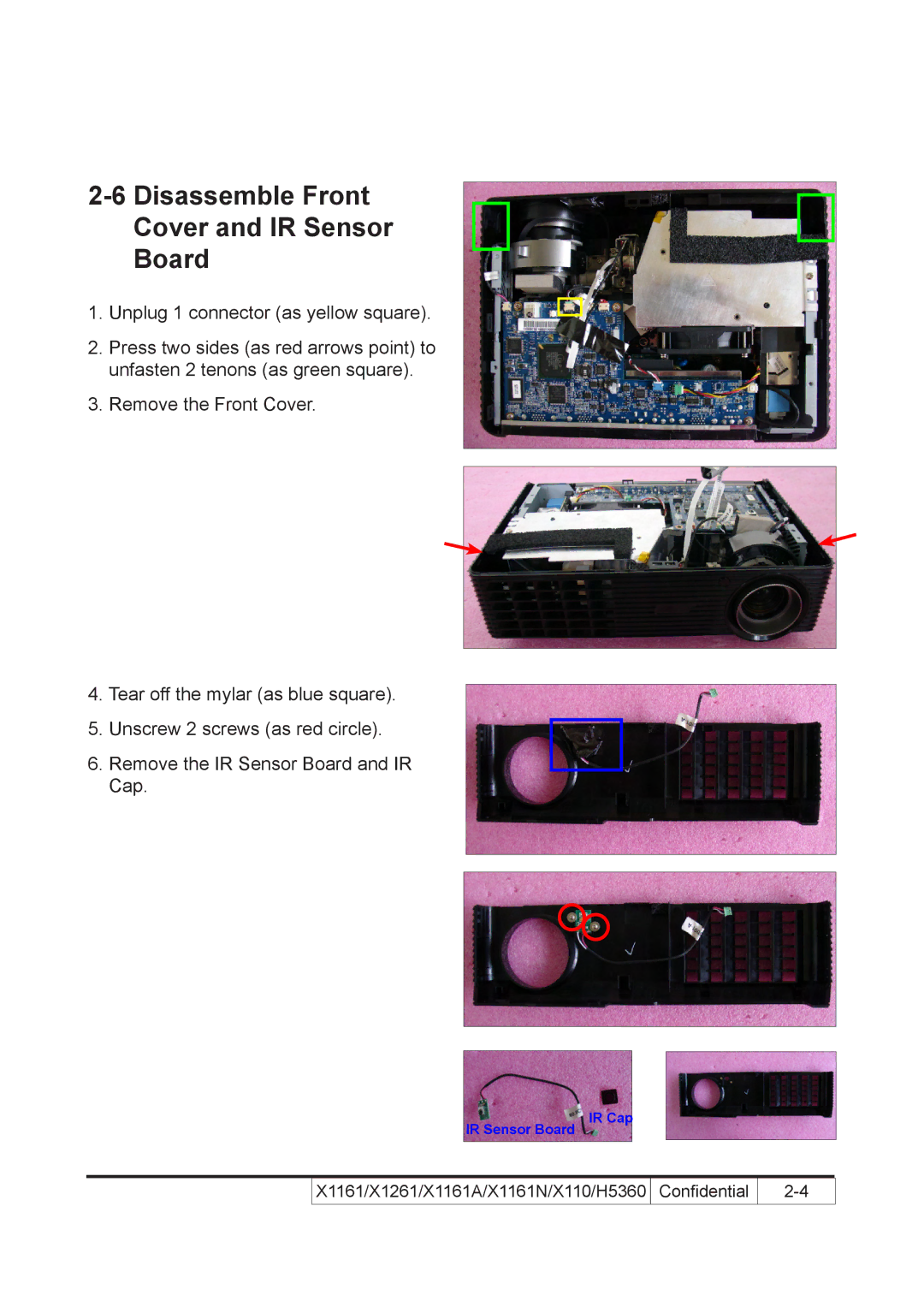 Acer X110 service manual Disassemble Front Cover and IR Sensor Board 