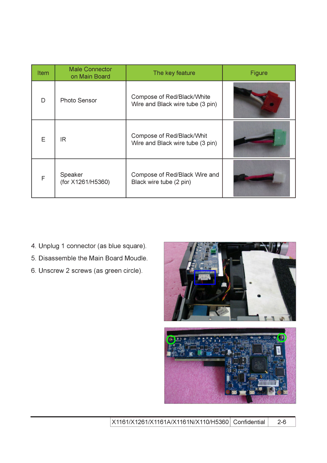 Acer X110 service manual For X1261/H5360 Black wire tube 2 pin 