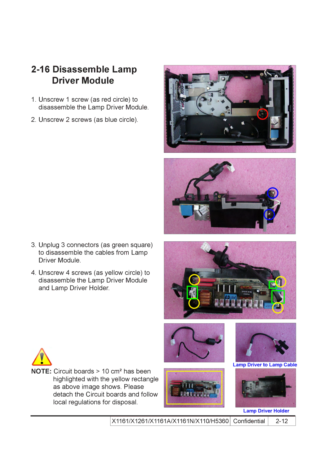 Acer X110 service manual Disassemble Lamp Driver Module 