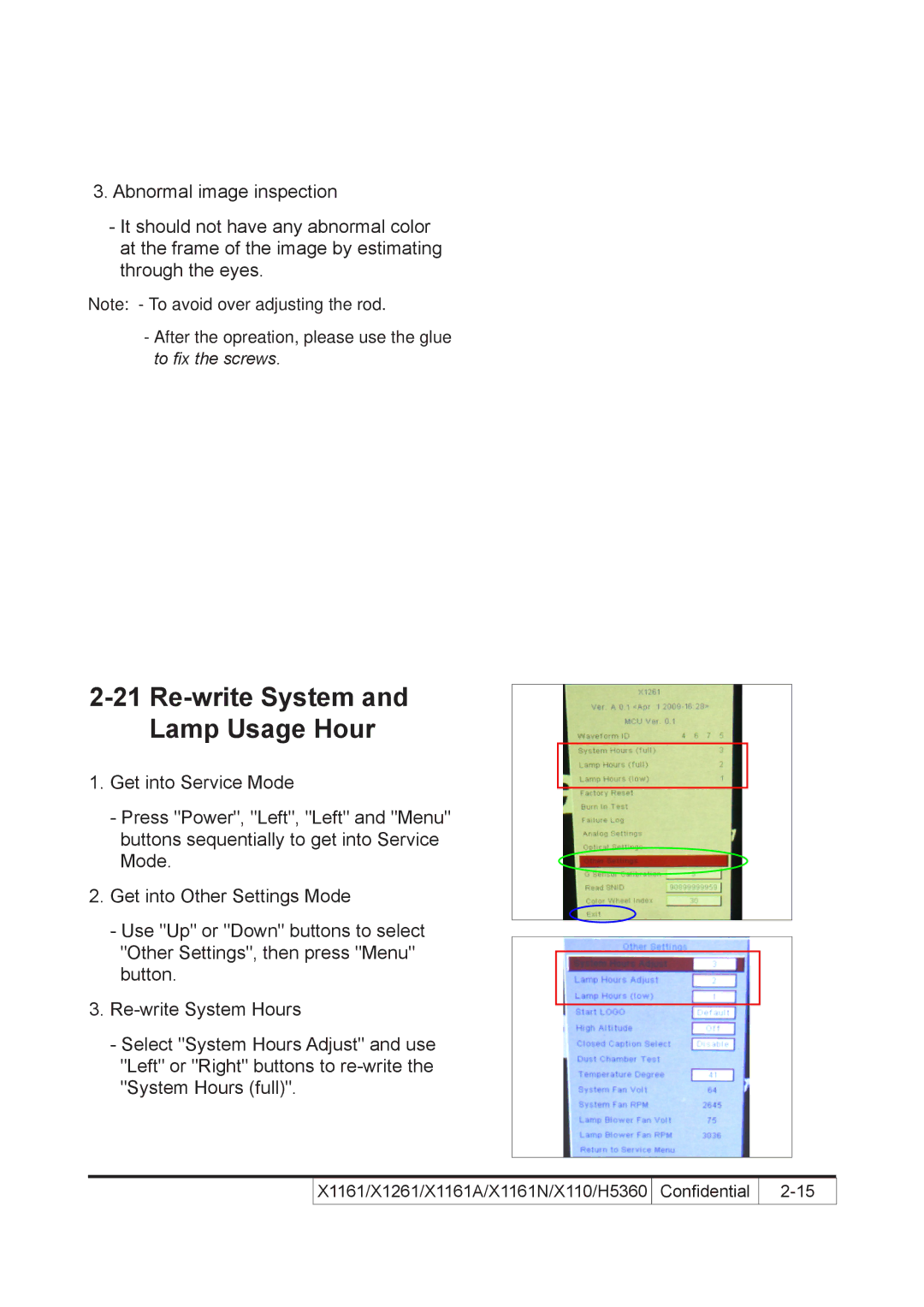 Acer X110 service manual Re-write System Lamp Usage Hour 