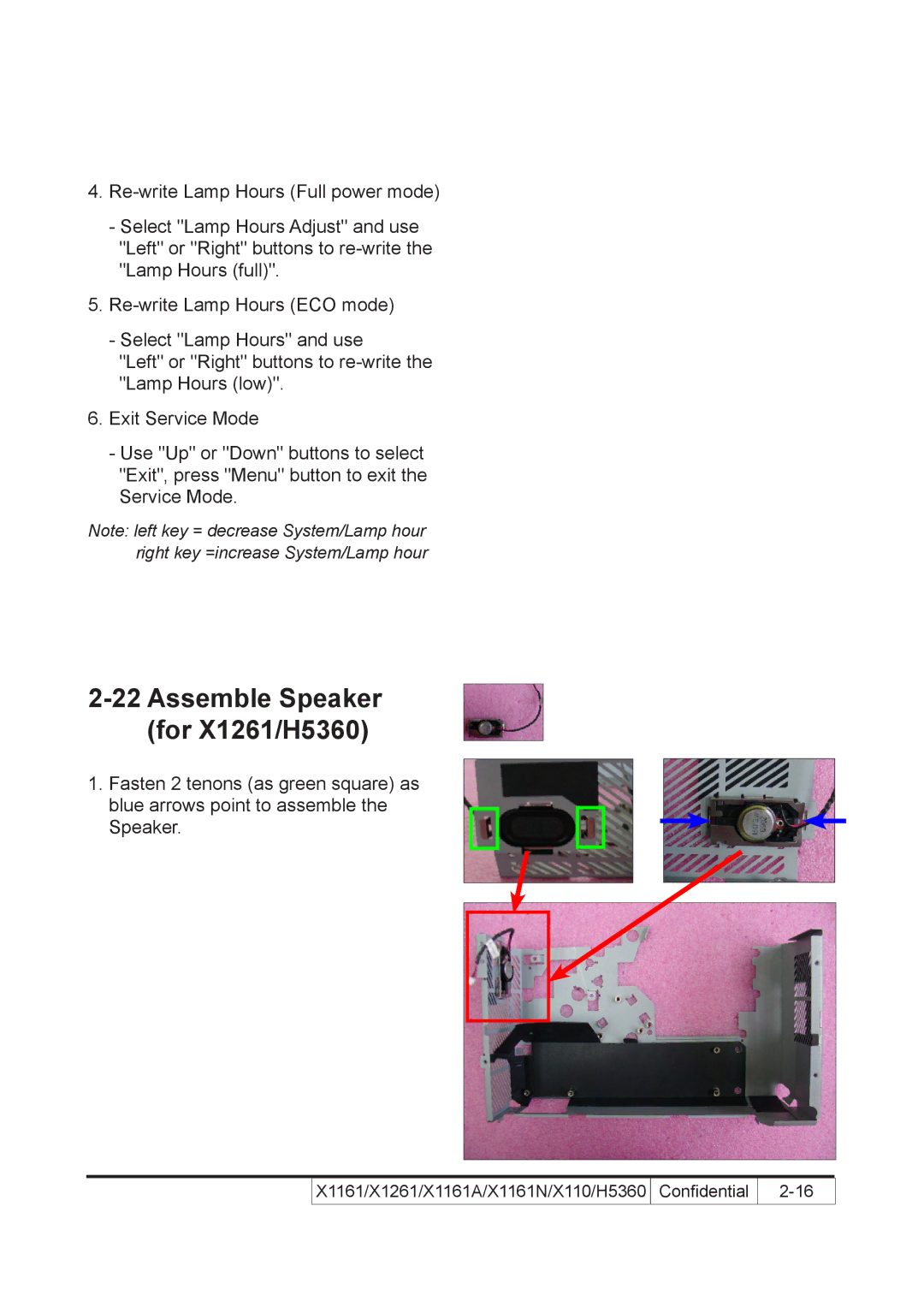 Acer X110 service manual Assemble Speaker for X1261/H5360 