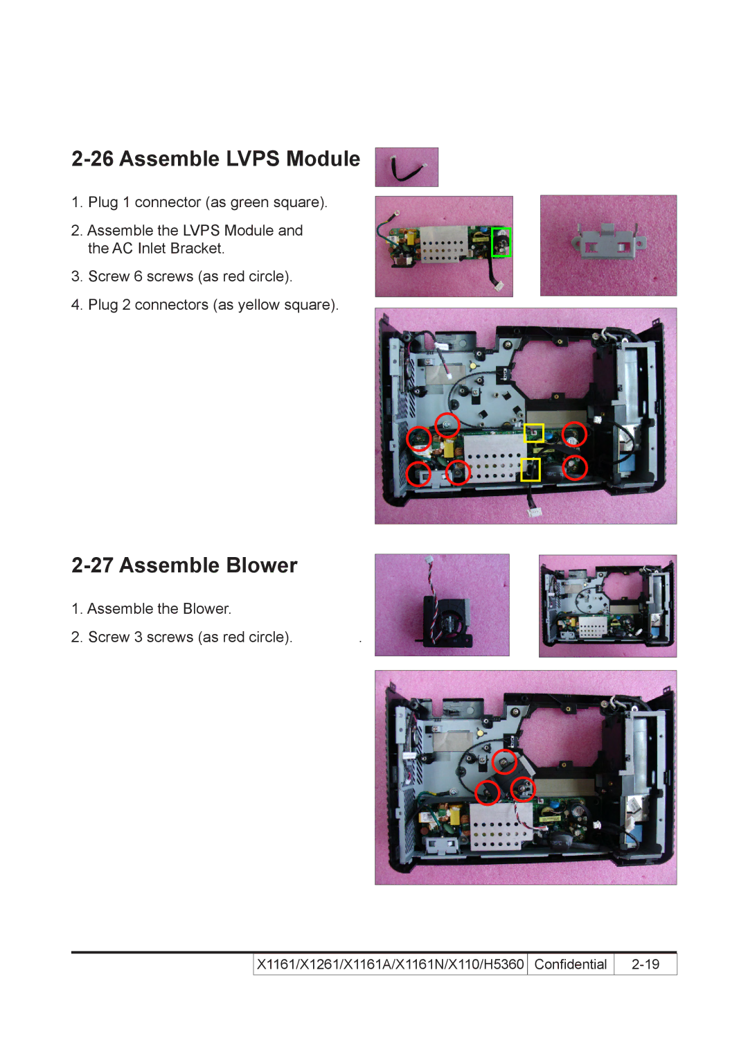 Acer X110 service manual Assemble Lvps Module, Assemble Blower 